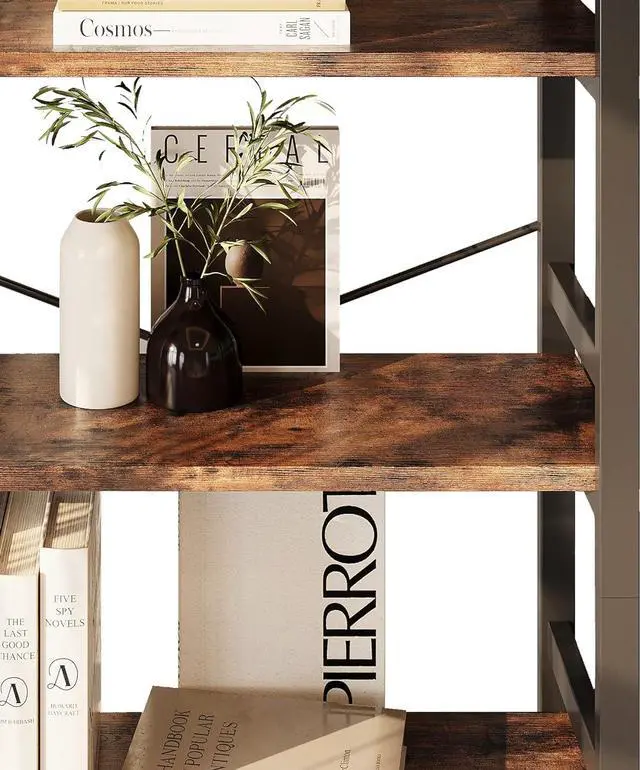 Alt view image 7 of 7 - Bookshelves and Bookcases, 31.5in Wide Shelf 5-Tier Ladder Shelf 110lbs/shelf Vintage Industrial Style Bookcase for Bedroom Living Room Home, Vintage Brown
