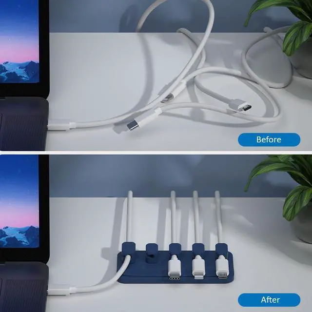 Alt view image 7 of 7 - Magnetic Cable Management, Cable Holder for Desktop Multipurpose Cord Keeper, 5 Clips(OD 3.0-4.2mm) for Lightning, USB-C, Micro Cable, Other Wires, Sticks to Wood, Marble, Metal, Glass (Blue)