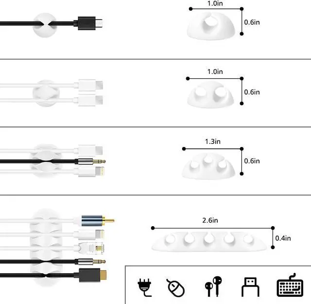 Alt view image 6 of 6 - 152 Pcs Cord Management Organizer Kit, 4 Split Cable Sleeve, 36 Self Adhesive Cable Clips Holder 10 Pcs, 2 Rolls of Self Adhesive Ties,100 Fastening Zip Cable Ties for TV Office Home Electronics White