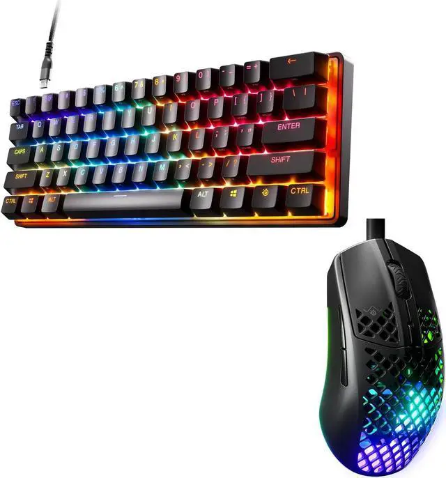 Main image of SteelSeries Gaming Keyboard Mouse Set - Apex 9 Mini  HotSwap Optical 60% Mini Keyboard RGB Customization, Aluminum Alloy Frame, Double Shot PBT Keycap w/ Aerox 3 - Holey RGB Gaming Mouse 8,500 DPI