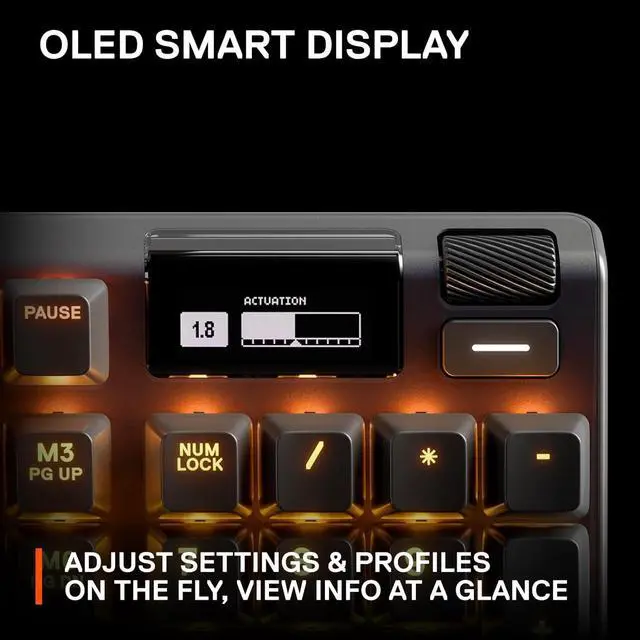 Alt view image 5 of 7 - SteelSeries Apex Pro HyperMagnetic Gaming Keyboard  Adjustable Actuation  OLED Screen  RGB  USB Passthrough