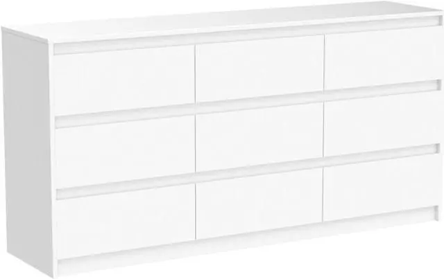 Main image of 9 Drawers Double Dresser, Modern Wood Dresser Chest of Drawers with Large Storage Space for Bedroom,  (63L x 15.7W x 31.5H) White