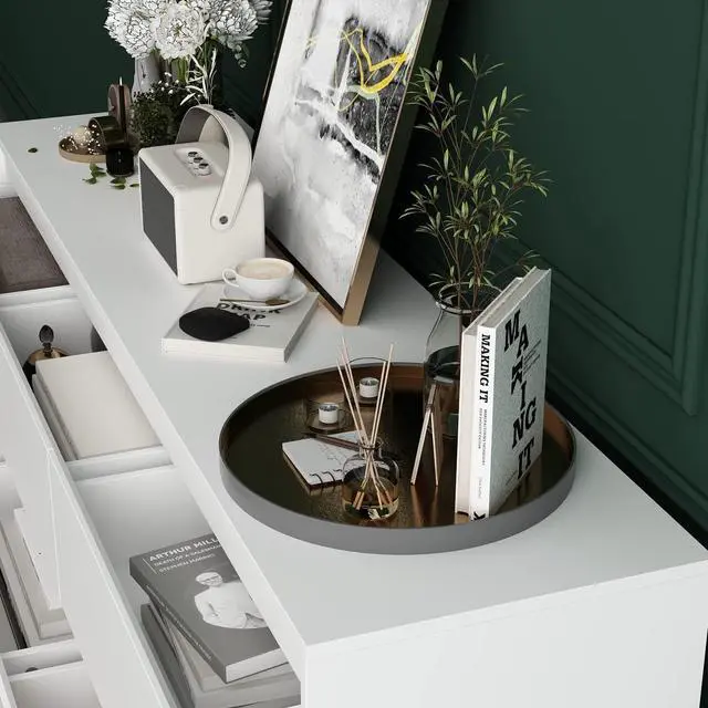 Alt view image 5 of 7 - 9 Drawers Double Dresser, Modern Wood Dresser Chest of Drawers with Large Storage Space for Bedroom,  (63L x 15.7W x 31.5H) White