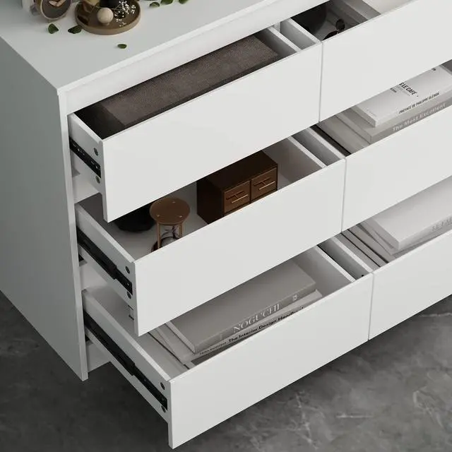 Alt view image 6 of 7 - 9 Drawers Double Dresser, Modern Wood Dresser Chest of Drawers with Large Storage Space for Bedroom,  (63L x 15.7W x 31.5H) White