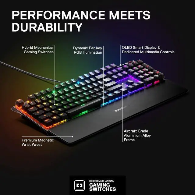 Alt view image 2 of 5 - SteelSeries USB Apex 5 Hybrid Mechanical Gaming Keyboard  Per-Key RGB Illumination  Aircraft Grade Aluminum Alloy Frame  OLED Smart Display (Hybrid Blue Tactile & Clicky Switch)