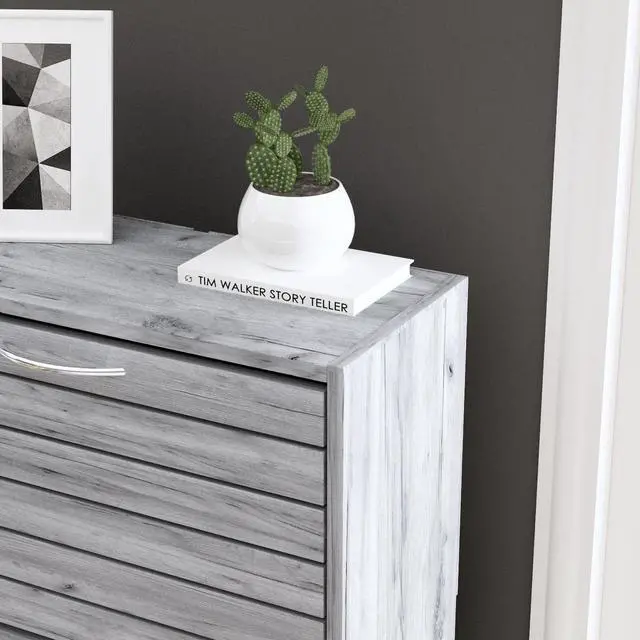 Alt view image 5 of 7 - 3-Drawer Shoe Storage Cabinet with Louver Doors, 3-Tier Wood Shoe Rack Storage Organizer for Entryway,  (22.4L x 9.4W x 42.3H) Gray