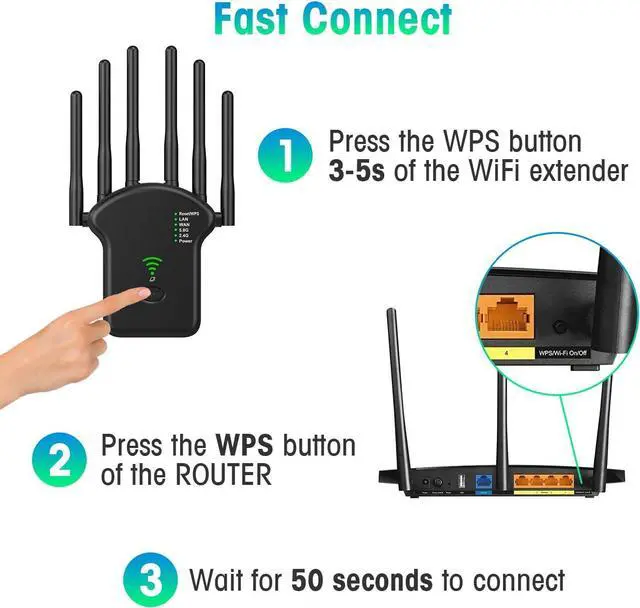 Alt view image 5 of 7 - WiFi Extender Signal Booster for Home, Dual Band 5GHz/2.4GHz Wireless Signal Booster & Repeater Up to 1200Mbps Speed, Cover up to 10764 sq. ft, 1 Pack, Black