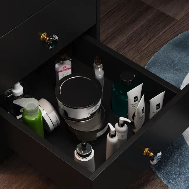 Alt view image 5 of 7 - Vanity Desk Set Makeup Table with Large Sliding Lighted Mirror, Dressing Table with 4 Drawers, Hidden Storage Shelves & Cushioned Stool for Bedroom, Black