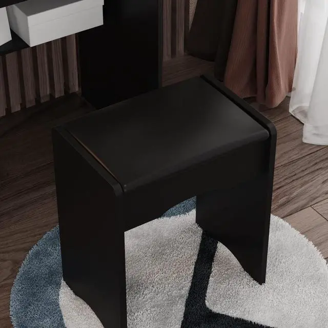 Alt view image 6 of 7 - Vanity Desk Set Makeup Table with Large Sliding Lighted Mirror, Dressing Table with 4 Drawers, Hidden Storage Shelves & Cushioned Stool for Bedroom, Black