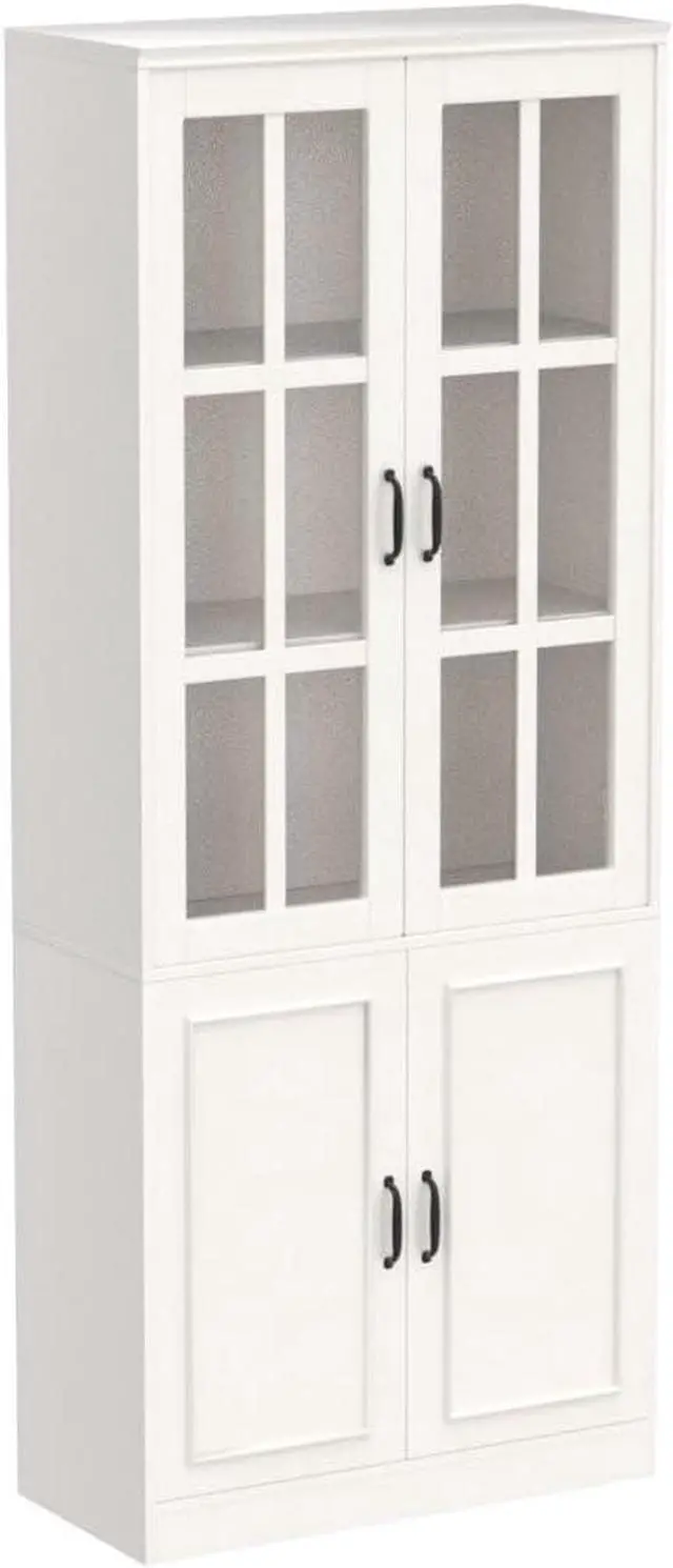Main image of Tall Bookcase Bookshelf with 5-Tier Shelves & 2 Glass Doors, Wooden Display Storage Cabinet for Home Office, Living Room, White (31.5W x 15.7D x 78.7H)