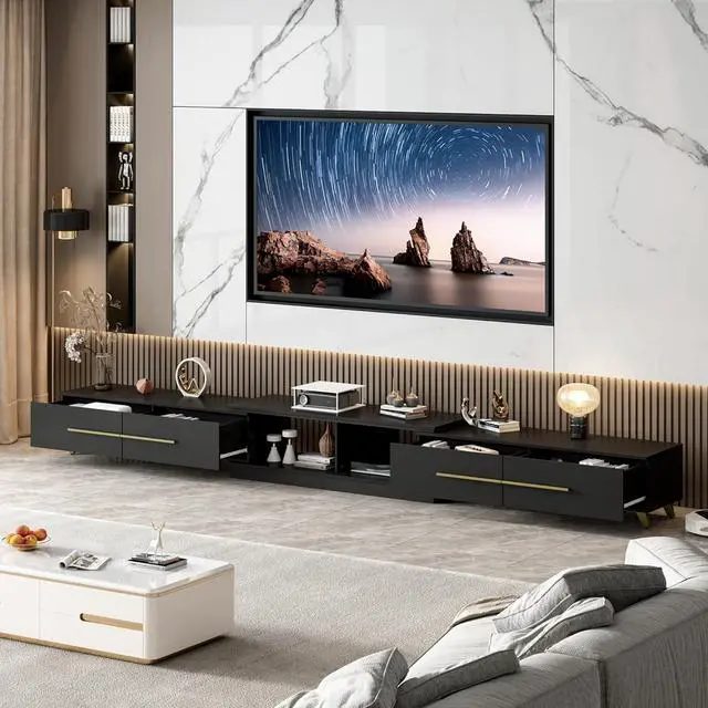 Alt view image 2 of 7 - Extendable TV Stand for TVs up to 75", Modern TV Cabinet & Entertainment Center with Shelves & Drawers, Media Console Table for Living Room, Bedroom,  (95" L x 15.7" D x 13.18" H)