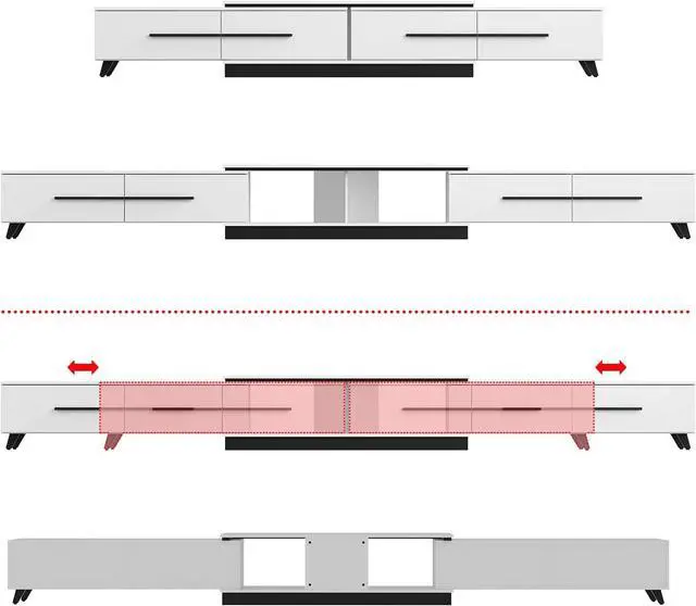 Alt view image 3 of 7 - Extendable TV Stand for TVs up to 75", Modern TV Cabinet & Entertainment Center with Shelves & Drawers, Media Console Table for Living Room, Bedroom,  (95" L x 15.7" D x 13.18" H) White