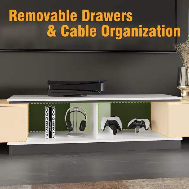 Alt view image 5 of 7 - Extendable TV Stand for TVs up to 75", Modern TV Cabinet & Entertainment Center with Shelves & Drawers, Media Console Table for Living Room, Bedroom,  (95" L x 15.7" D x 13.18" H) White