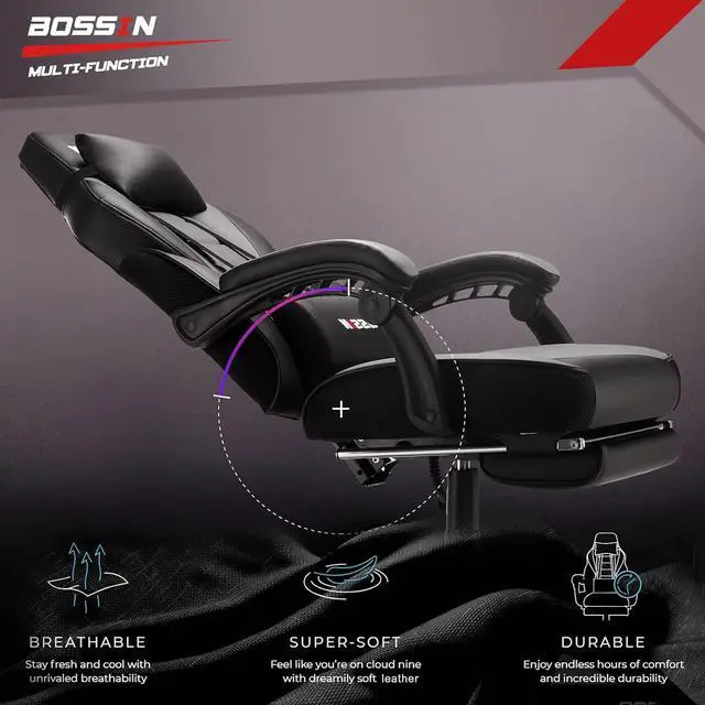 Alt view image 5 of 6 - Gaming Chair with Massage, Ergonomic Heavy Duty Design with Footrest and Lumbar Support, Large Size Cushion High Back Office Chair, Big and Tall Gaming Computer Chair for Kids