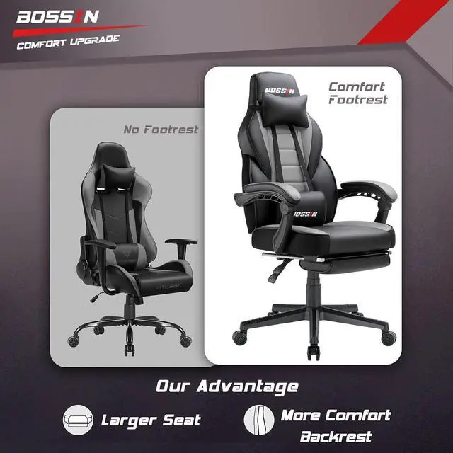 Alt view image 4 of 6 - Gaming Chair with Massage, Ergonomic Heavy Duty Design with Footrest and Lumbar Support, Large Size Cushion High Back Office Chair, Big and Tall Gaming Computer Chair for Kids