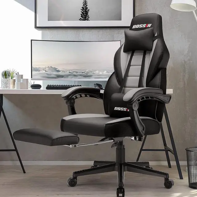 Alt view image 2 of 6 - Gaming Chair with Massage, Ergonomic Heavy Duty Design with Footrest and Lumbar Support, Large Size Cushion High Back Office Chair, Big and Tall Gaming Computer Chair for Kids
