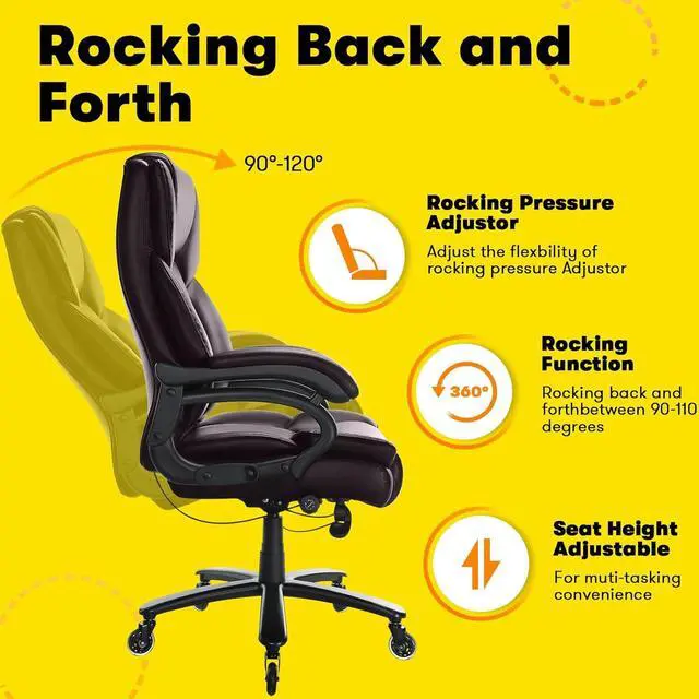 Alt view image 5 of 7 - Big and Tall Office Chair 500lbs - Adjustable Lumbar Support, Office Chair for Heavy People, Heavy Duty High Back Executive Desk Chair with Wide Seat and Quiet Rubber Wheels, Large Office Chair
