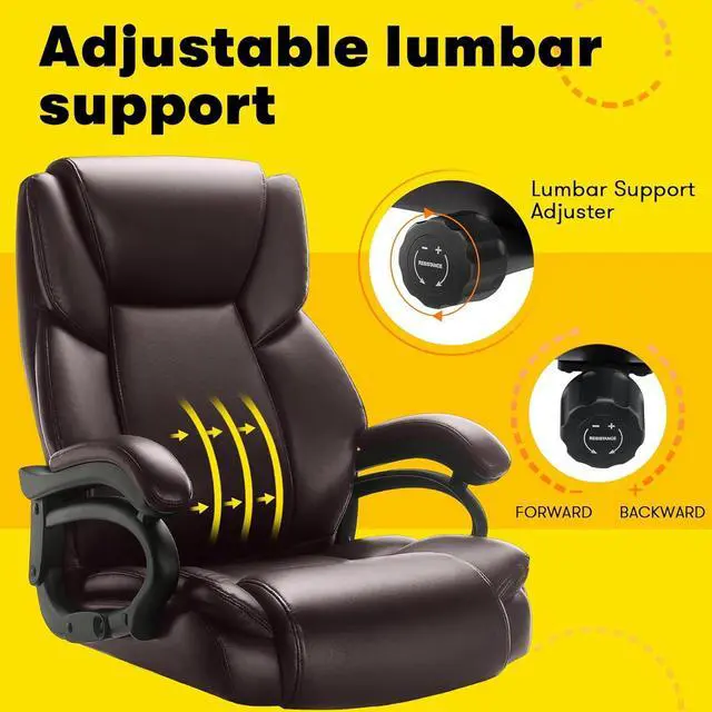 Alt view image 4 of 7 - Big and Tall Office Chair 500lbs - Adjustable Lumbar Support, Office Chair for Heavy People, Heavy Duty High Back Executive Desk Chair with Wide Seat and Quiet Rubber Wheels, Large Office Chair