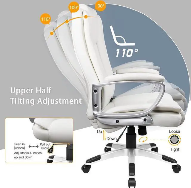 Alt view image 5 of 6 - Office Chair Computer Desk Chair Gaming - Ergonomic High Back Cushion Lumbar Support with Wheels Comfortable Black Leather Racing Seat Adjustable Swivel Rolling Home Executive (White)