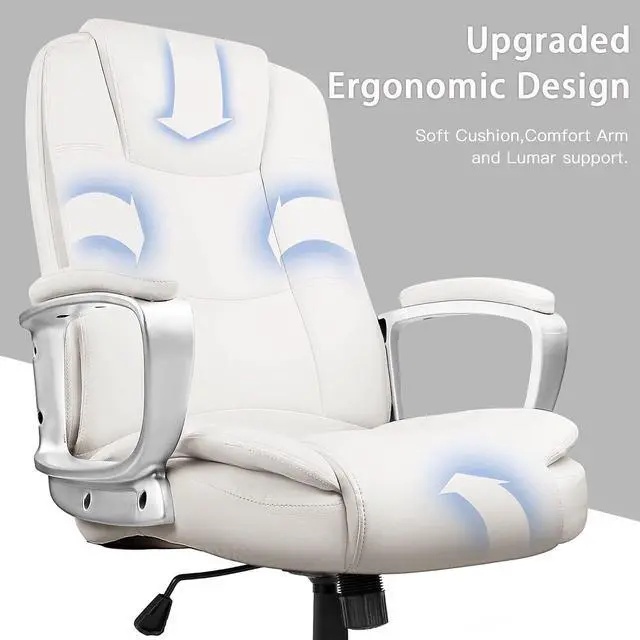 Alt view image 3 of 6 - Office Chair Computer Desk Chair Gaming - Ergonomic High Back Cushion Lumbar Support with Wheels Comfortable Black Leather Racing Seat Adjustable Swivel Rolling Home Executive (White)