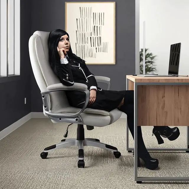 Alt view image 4 of 6 - Office Chair Computer Desk Chair Gaming - Ergonomic High Back Cushion Lumbar Support with Wheels Comfortable Black Leather Racing Seat Adjustable Swivel Rolling Home Executive (White)