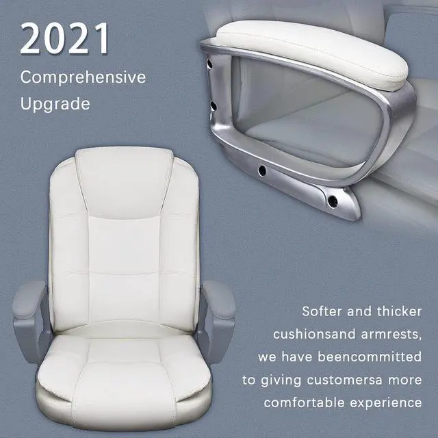 Alt view image 2 of 6 - Office Chair Computer Desk Chair Gaming - Ergonomic High Back Cushion Lumbar Support with Wheels Comfortable Black Leather Racing Seat Adjustable Swivel Rolling Home Executive (White)