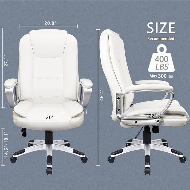 Alt view image 6 of 6 - Office Chair Computer Desk Chair Gaming - Ergonomic High Back Cushion Lumbar Support with Wheels Comfortable Black Leather Racing Seat Adjustable Swivel Rolling Home Executive (White)