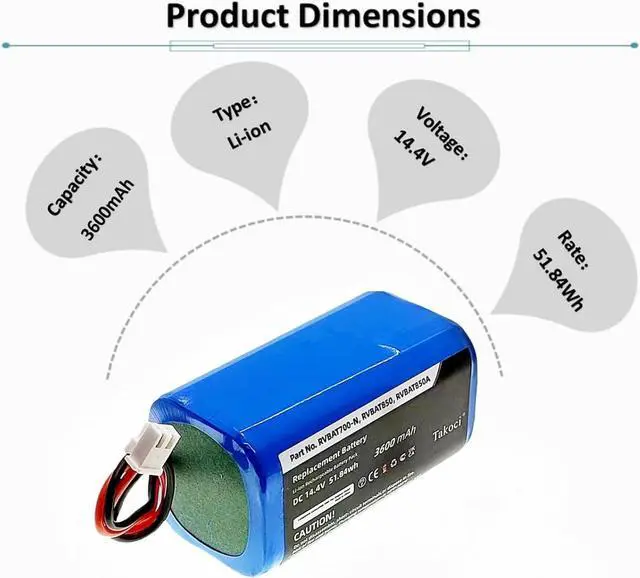 Alt view image 4 of 7 - 3600mAh Replacement Battery for Shark Ion Robot RVBAT850 Battery for RV1001AE/ RV700_N /RV720_N /RV725_N/ RV761/ RV850/RV850C /RV850WV/ RV851WV(Attention: 2-Prong Connector)