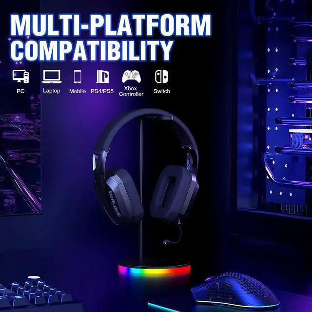 Alt view image 6 of 7 - Wireless Gaming Headset for PC, PS5, PS4, Switch, Mac, Bluetooth USB Over-Ear Headphones with Detachable and Built-in Mics, Noise Isolation, Low Latency, Lightweight