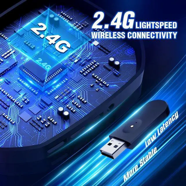 Alt view image 2 of 7 - Wireless Gaming Headset for PC, PS5, PS4, Switch, Mac, Bluetooth USB Over-Ear Headphones with Detachable and Built-in Mics, Noise Isolation, Low Latency, Lightweight