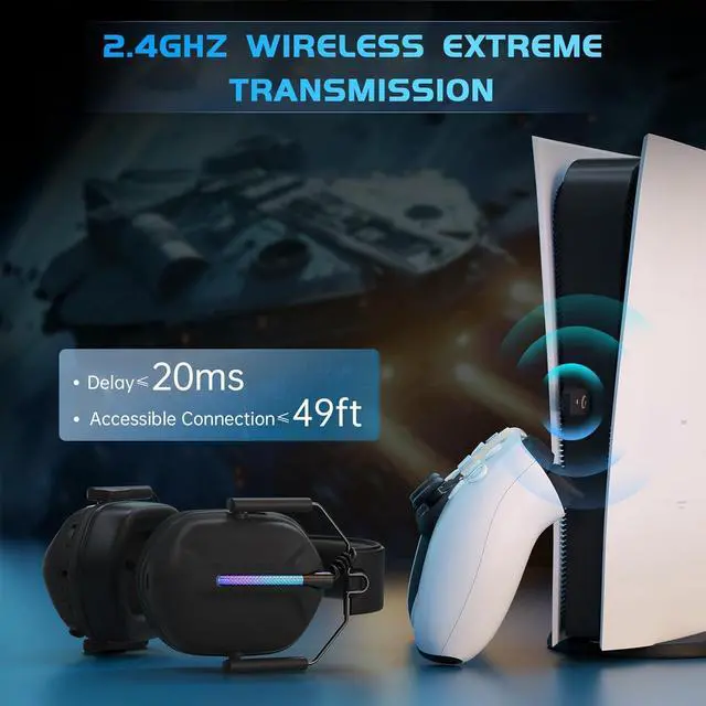 Alt view image 3 of 7 - Wireless Gaming Headphones for PS5, 2.4GHz USB Gaming Headset with Microphone for PS4, PC, Nintendo Switch, Mac, Computer, Bluetooth 5.3 Gaming Headset, Ergonomic Design, 40H Battery (Black)