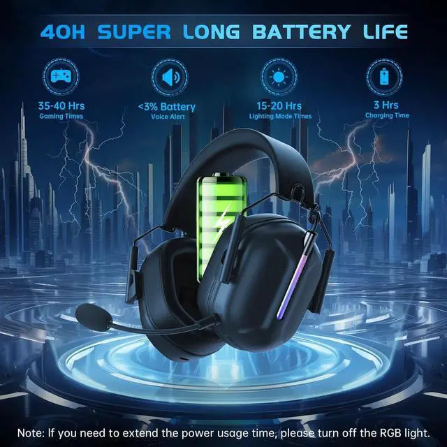 Alt view image 5 of 7 - Wireless Gaming Headphones for PS5, 2.4GHz USB Gaming Headset with Microphone for PS4, PC, Nintendo Switch, Mac, Computer, Bluetooth 5.3 Gaming Headset, Ergonomic Design, 40H Battery (Black)