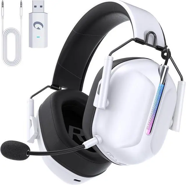 Main image of Wireless Gaming Headphones for PS5, 2.4GHz USB Gaming Headset with Microphone for PS4, PC, Nintendo Switch, Mac, Computer, Bluetooth 5.3 Gaming Headset, Ergonomic Design, 40H Battery (White)