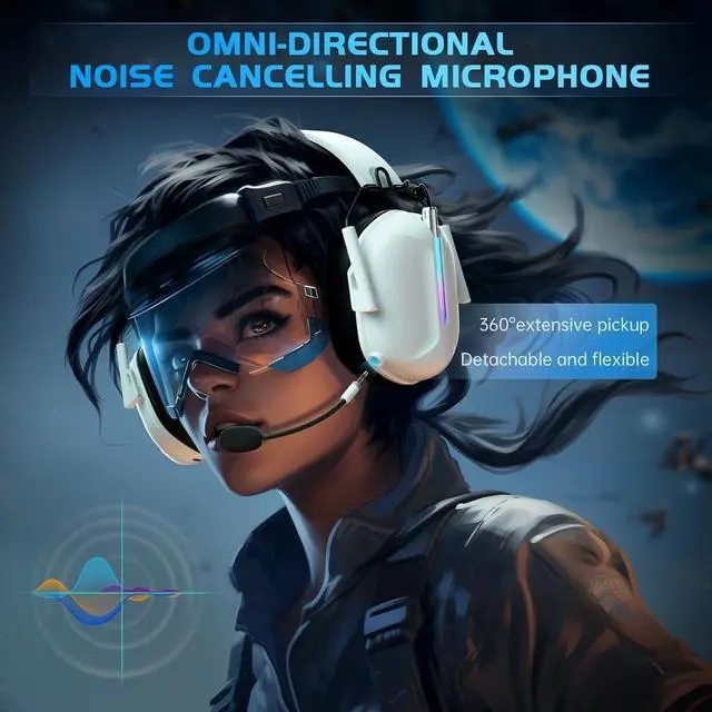 Alt view image 4 of 7 - Wireless Gaming Headphones for PS5, 2.4GHz USB Gaming Headset with Microphone for PS4, PC, Nintendo Switch, Mac, Computer, Bluetooth 5.3 Gaming Headset, Ergonomic Design, 40H Battery (White)