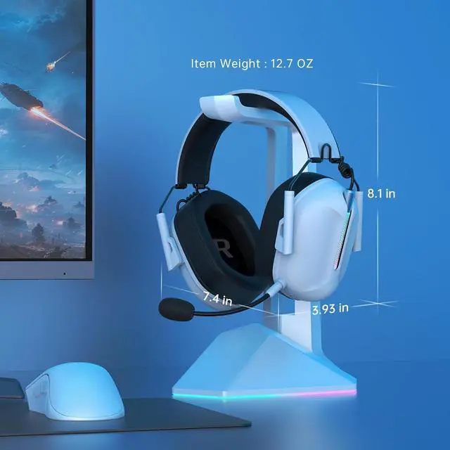 Alt view image 7 of 7 - Wireless Gaming Headphones for PS5, 2.4GHz USB Gaming Headset with Microphone for PS4, PC, Nintendo Switch, Mac, Computer, Bluetooth 5.3 Gaming Headset, Ergonomic Design, 40H Battery (White)