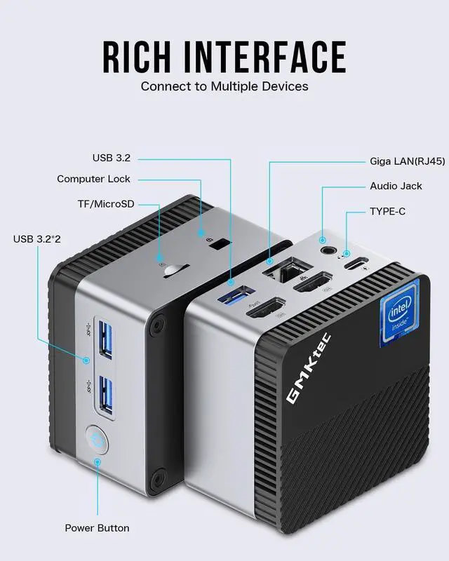 Alt view image 4 of 6 - Mini PC Windows 11 Pro Intel N5105, 8GB RAM 128GB Hard Drive Desktop Mini Computer, Micro Computer with Dual HDMI 4K, Dual DDR4, Dual WiFi, RJ45 Ethernet, BT4.2 & Cooling Fans