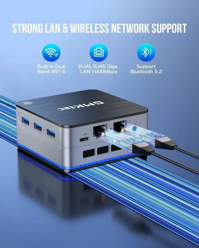 Alt view image 4 of 7 - Desktop Mini PC Intel N100 Windows 11 Pro 12GB DDR5 256GB SSD Dual LAN, Mini Computer 4K Triple Display, WiFi6, BT5.2, Energy Efficient