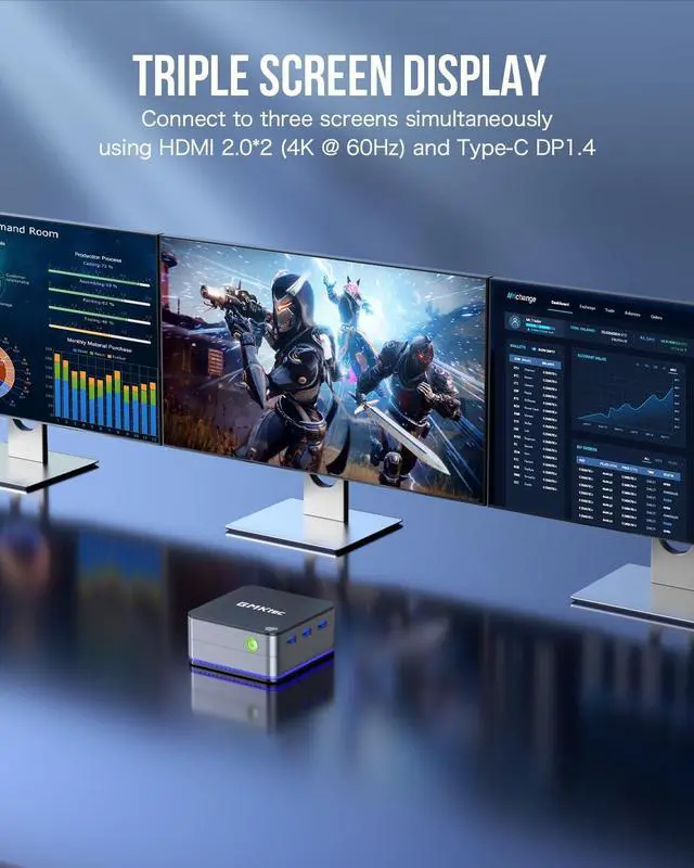 Alt view image 5 of 7 - Desktop Mini PC Windows 11 Pro Intel N100 12GB DDR5 512GB SSD Dual LAN, Mini Computer 1000Mbps, 4K Triple Display, WiFi6, BT5.2, Energy Efficient