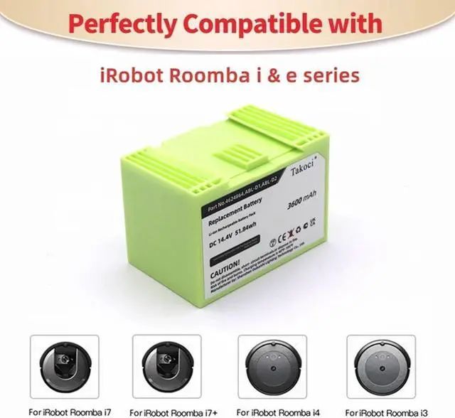 Alt view image 2 of 7 - 3600mAh Replacement Battery for IROBOT Roomba i7 / 7150 / i7+ / 7550 / e5 / e6 / i3 / i4 / e5 / e5152 / e5154, More e and i Series Vacuum ABL-D1 ABL-D2 4624864