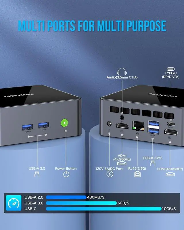 Alt view image 6 of 7 - Mini PC Windows 11 Pro Intel Core i7-11390H (Turbo 5.0 GHz) 1TB SSD 16GB DDR4, Desktop Mini Computers WiFi 6, USB3.2, BT 5.2, DP, HDMI, RJ45 2.5G