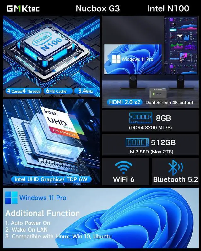 Alt view image 3 of 7 - Mini PC Windows 11 Pro Intel Core i7-11390H (Turbo 5.0 GHz) 1TB SSD 16GB DDR4, Desktop Mini Computers WiFi 6, USB3.2, BT 5.2, DP, HDMI, RJ45 2.5G