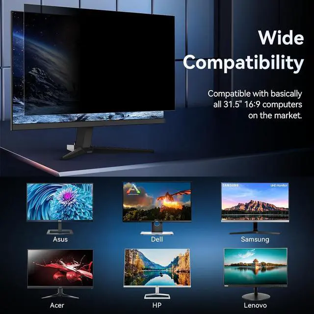 Alt view image 4 of 7 - [2-Pack] 31.5 Inch Computer Privacy Screen Filter for 16:9 Widescreen Monitor, Removable Eye Protection Anti Glare Blue Light Filter Privacy Shield, Anti Spy Screen Protector Film 31.5 In