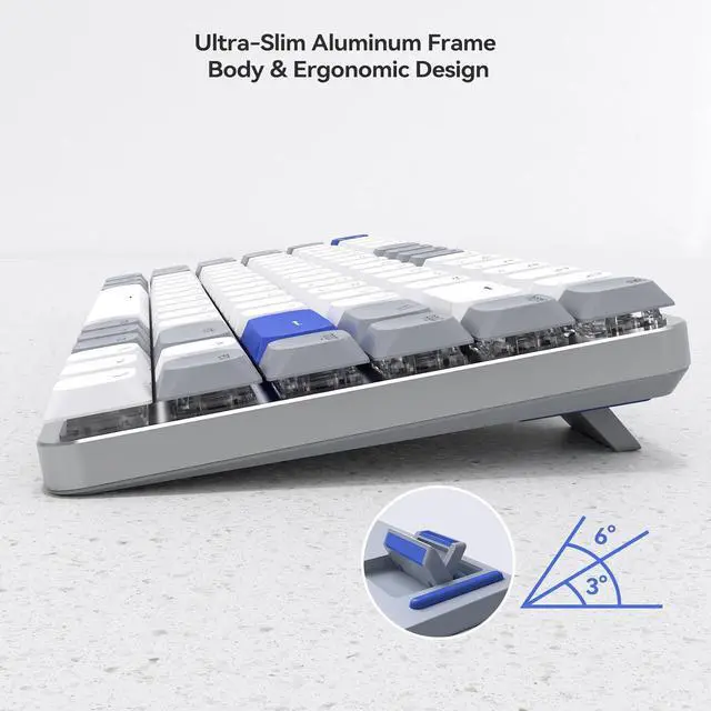 Alt view image 6 of 7 - Wireless Bluetooth 75% Mechanical Keyboard: Compact Multi-Device Rechargeable Backlit Gaming Keyboard with 84-Key Layout, Low Profile Brown Switches for Windows/Mac/PC/Laptop