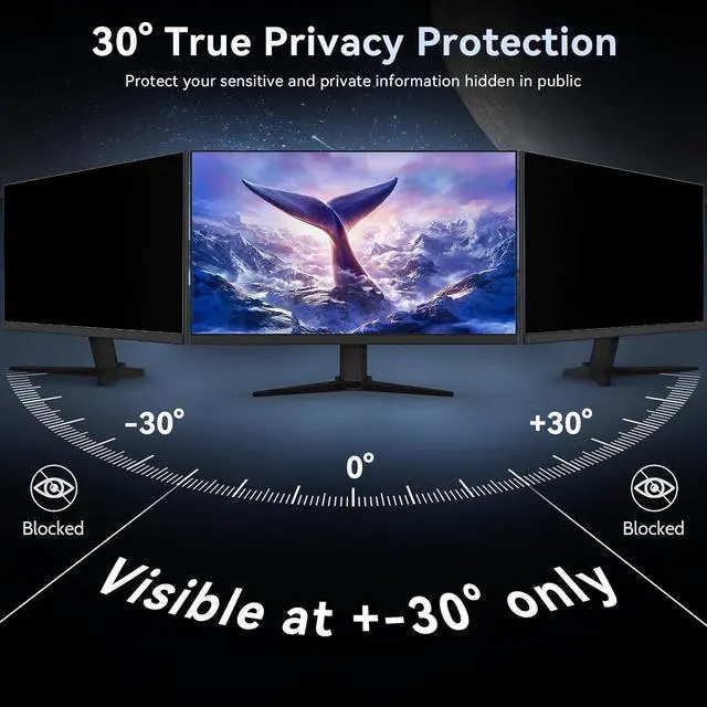 Alt view image 2 of 7 - [2-Pack] 24 Inch Computer Privacy Screen Filter for 16:10 Widescreen Monitor, Removable Eye Protection Anti Glare Blue Light Filter Privacy Shield, Anti Spy Screen Protector Film 24 In