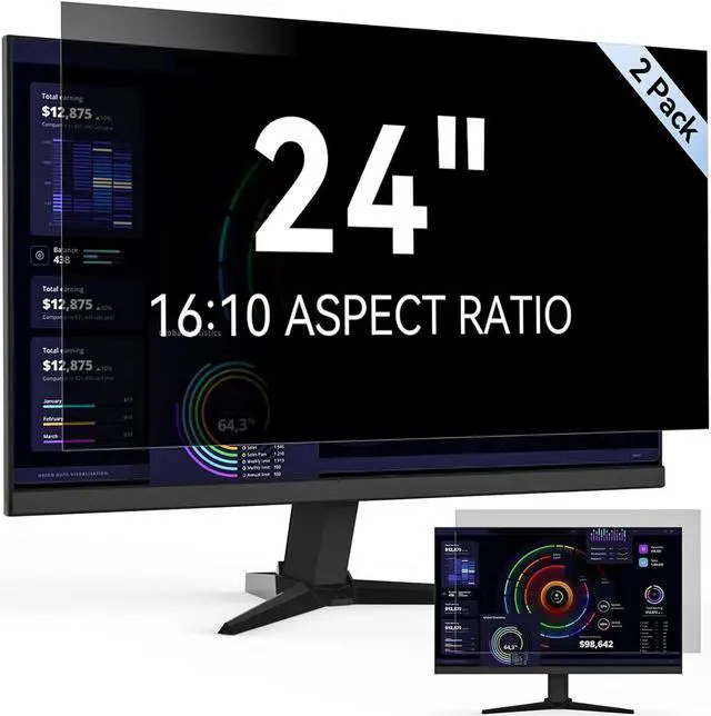 Main image of [2-Pack] 24 Inch Computer Privacy Screen Filter for 16:10 Widescreen Monitor, Removable Eye Protection Anti Glare Blue Light Filter Privacy Shield, Anti Spy Screen Protector Film 24 In