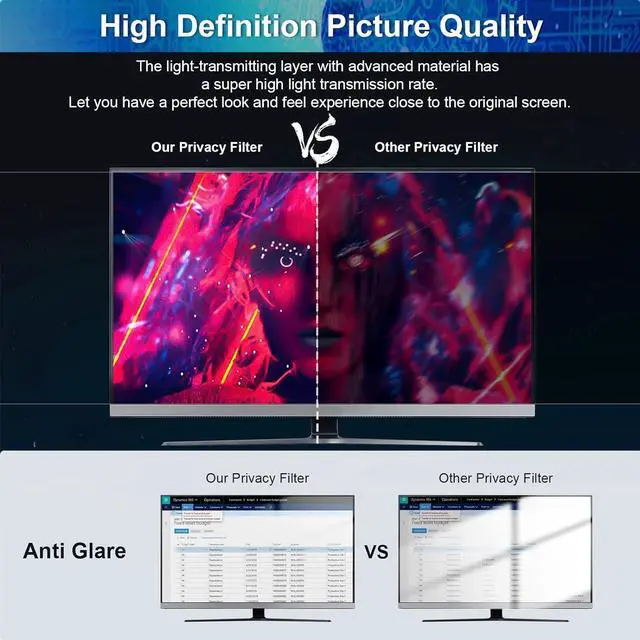 Alt view image 5 of 7 - [2-Pack] 23.8 Inch Computer Privacy Screen Filter for 16:9 Widescreen Monitor, Removable Eye Protection Anti Glare Blue Light Filter Privacy Shield, Anti Scratch Anti Spy Screen Protector Film 23.8 In