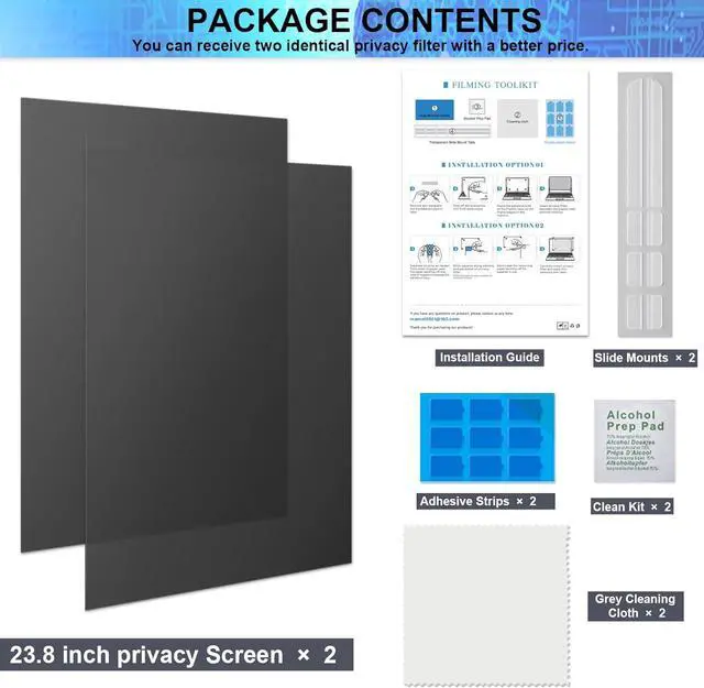 Alt view image 7 of 7 - [2-Pack] 23.6 Inch Computer Privacy Screen Filter for 16:9 Widescreen Monitor, Removable Eye Protection Anti Glare Blue Light Filter Privacy Shield, Anti Scratch Anti Spy Screen Protector Film 23.6 In