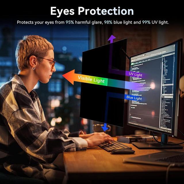 Alt view image 3 of 7 - [2-Pack] 23 Inch Computer Privacy Screen Filter for 16:9 Widescreen Monitor, Removable Eye Protection Anti Glare Blue Light Filter Privacy Shield, Anti Scratch Anti Spy Screen Protector Film 23 In