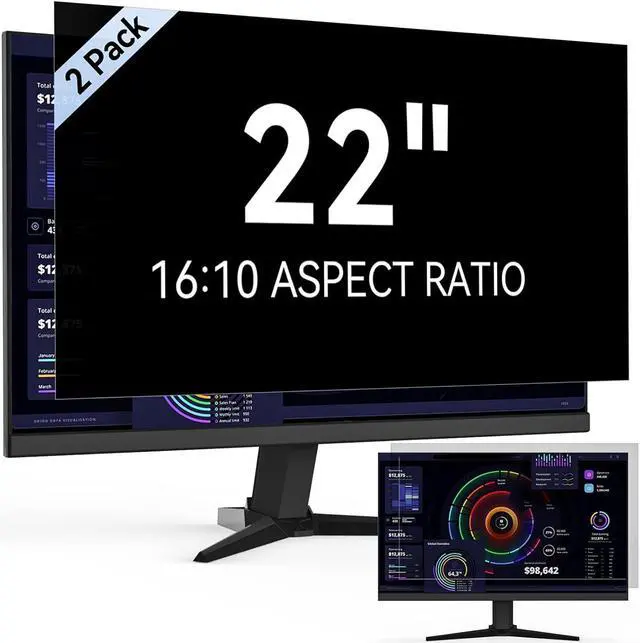 Main image of [2-Pack] 22 Inch Computer Privacy Screen Filter for 16:10 Widescreen Monitor, Removable Eye Protection Anti Glare Blue Light Filter Privacy Shield, Anti Scratch Anti Spy Screen Protector Film 22 In