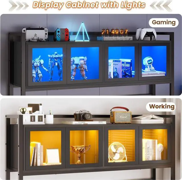 Alt view image 6 of 7 - L Shaped Gaming Desk with Drawers, L Shaped Computer Desk with Hutch and Storage Shelves, Gaming Desk with Pegboard, Led Lights, and Power Outlet, Home Office Desk, Corner Desk, Black